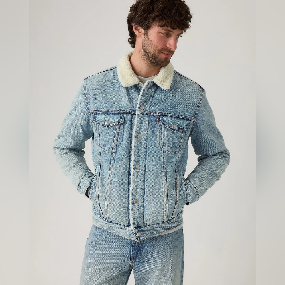 Levis Premium Type III Sherpa Trucker Jacket Jean Denim Kentucky Blue Light Wash
